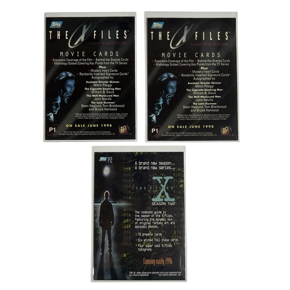 X Files 1990's Promo Card Lot Fight the Future P1 x2  & Season Two P2‎ Topps VTG - Picture 2 of 2